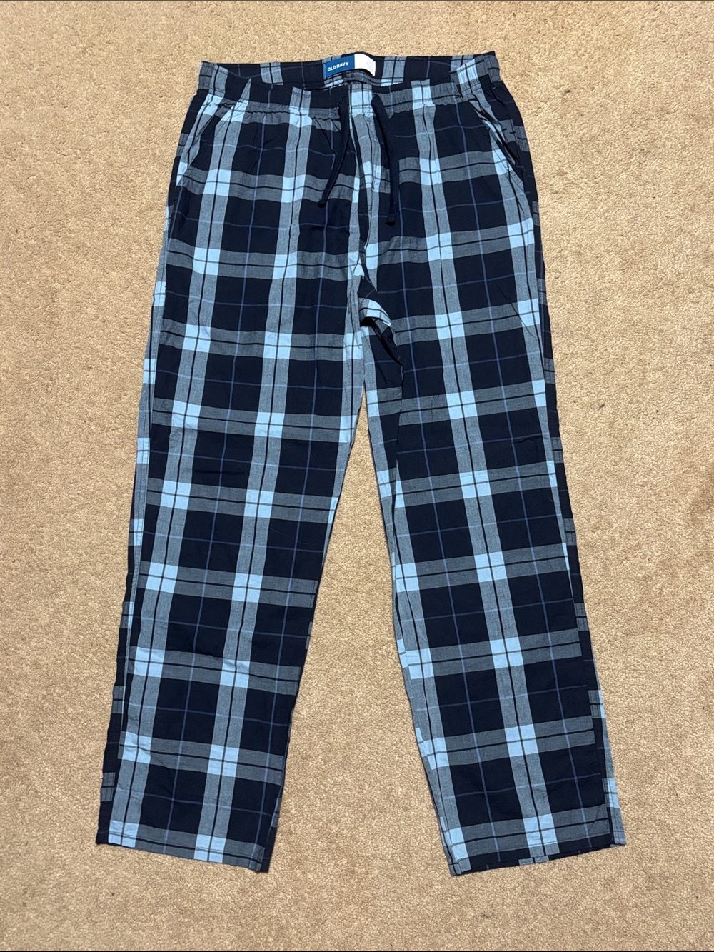 Men's Navy and Light Blue Plaid Pajama Pants